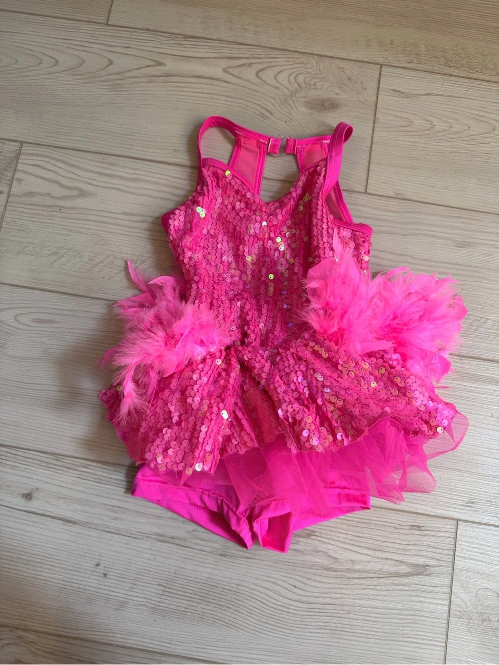 Weissman Hot Pink Sequin Feather Dance Dress